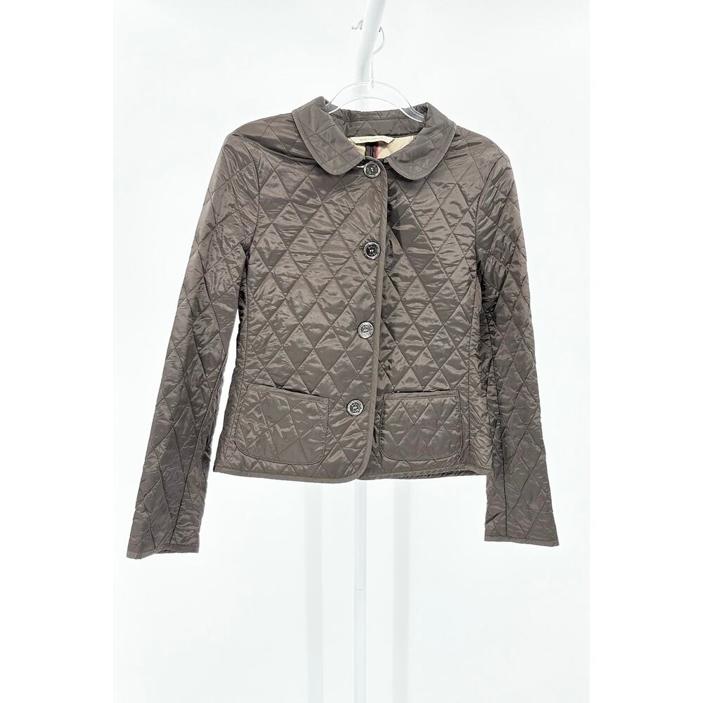 Burberry Brown Diamond Quilted Jacket Nova Check Lining Size Medium Button Coat - Picture 2 of 7